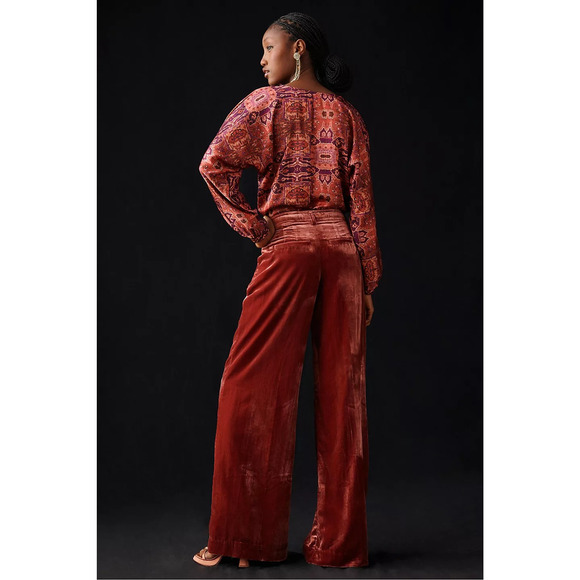 New By Anthropologie Wide-Leg Velvet Trousers $148 SIZE 6T Wine - Picture 5 of 5